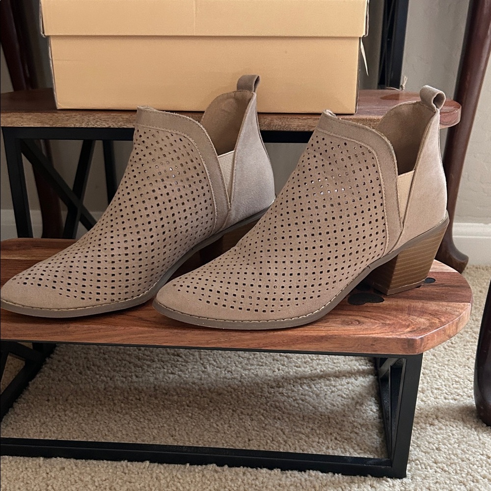 Yoki Perforated Tan Ankle Booties